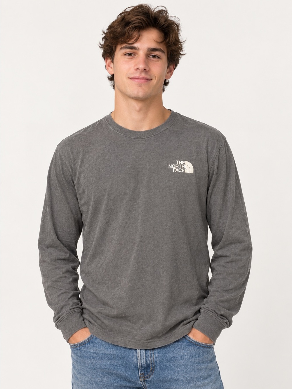 The North Face Men's Long Sleeve Tee in Heather Blue-Gray